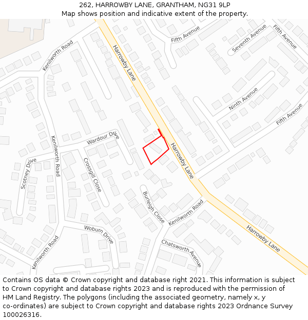 262, HARROWBY LANE, GRANTHAM, NG31 9LP: Location map and indicative extent of plot