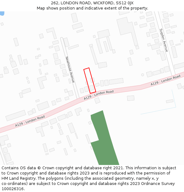 262, LONDON ROAD, WICKFORD, SS12 0JX: Location map and indicative extent of plot