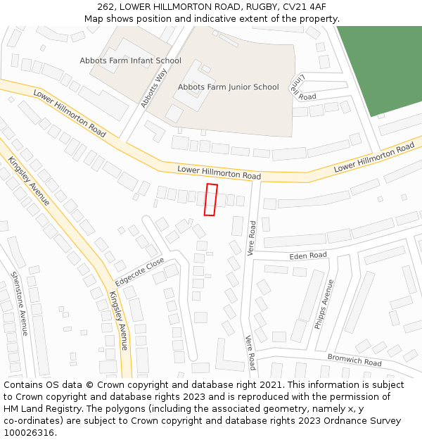 262, LOWER HILLMORTON ROAD, RUGBY, CV21 4AF: Location map and indicative extent of plot