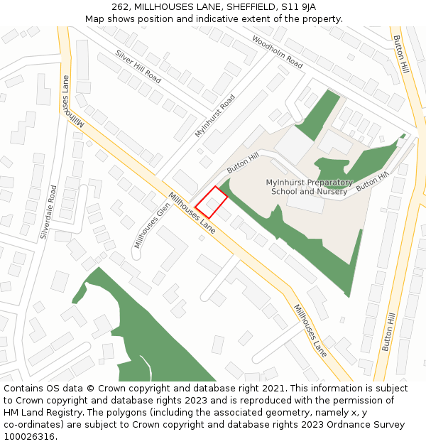 262, MILLHOUSES LANE, SHEFFIELD, S11 9JA: Location map and indicative extent of plot
