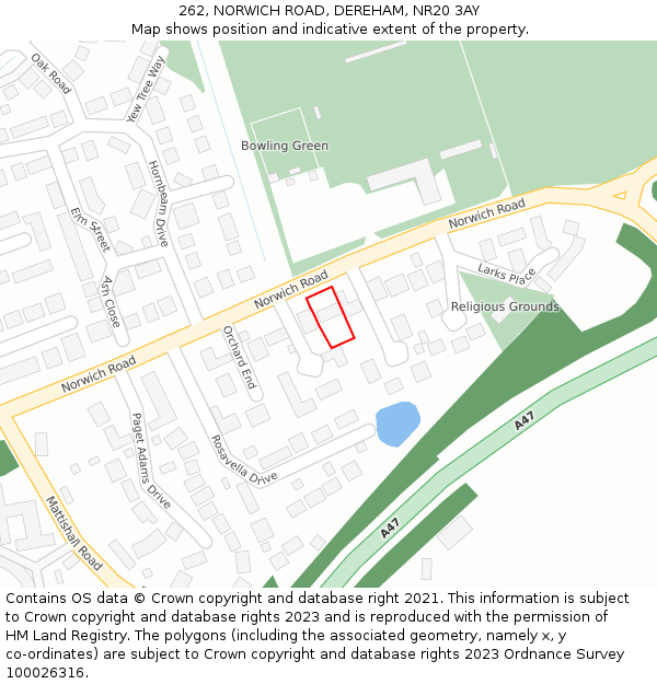 262, NORWICH ROAD, DEREHAM, NR20 3AY: Location map and indicative extent of plot