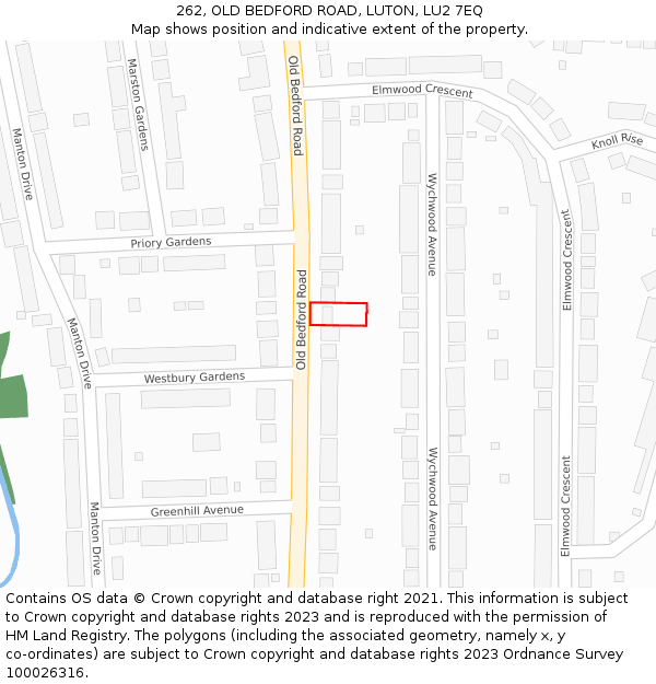 262, OLD BEDFORD ROAD, LUTON, LU2 7EQ: Location map and indicative extent of plot