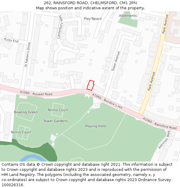 262, RAINSFORD ROAD, CHELMSFORD, CM1 2PN: Location map and indicative extent of plot