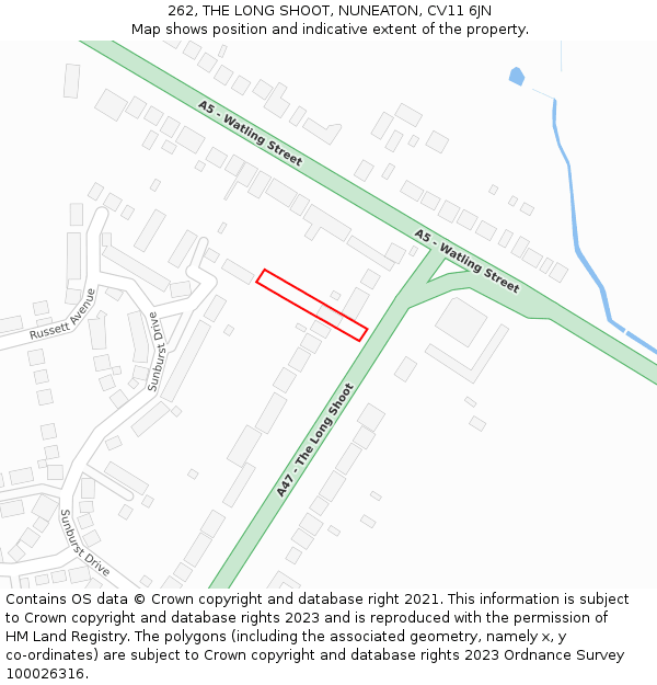 262, THE LONG SHOOT, NUNEATON, CV11 6JN: Location map and indicative extent of plot