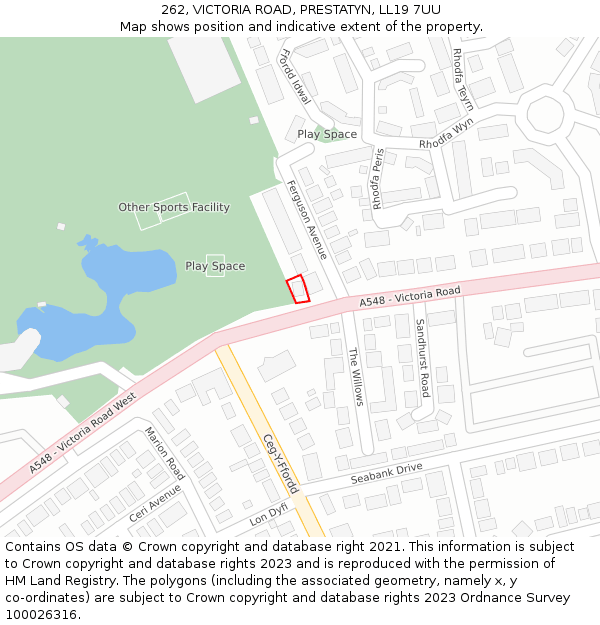 262, VICTORIA ROAD, PRESTATYN, LL19 7UU: Location map and indicative extent of plot