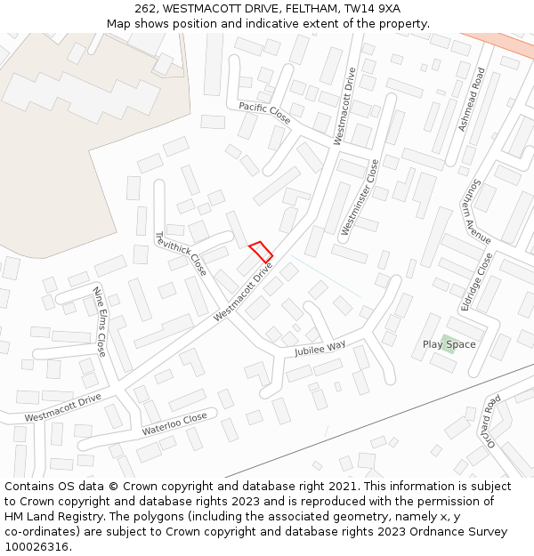 262, WESTMACOTT DRIVE, FELTHAM, TW14 9XA: Location map and indicative extent of plot