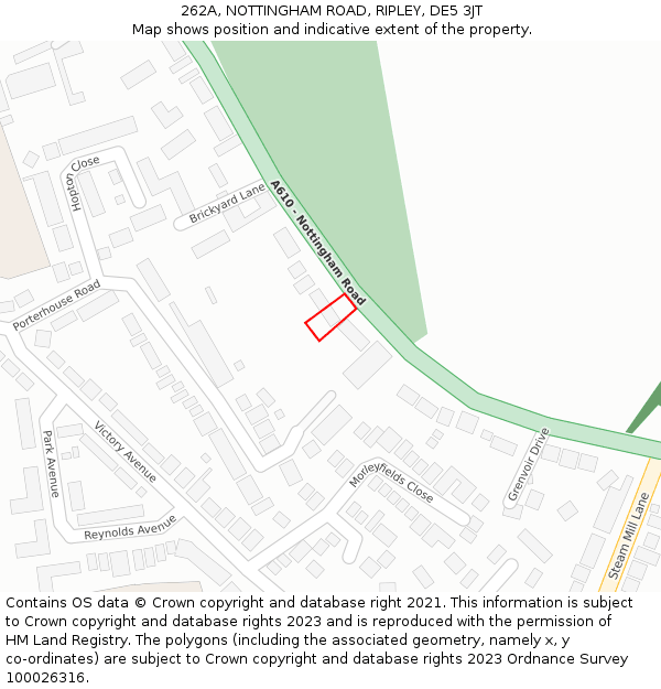 262A, NOTTINGHAM ROAD, RIPLEY, DE5 3JT: Location map and indicative extent of plot
