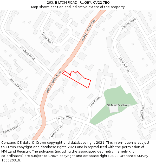 263, BILTON ROAD, RUGBY, CV22 7EQ: Location map and indicative extent of plot