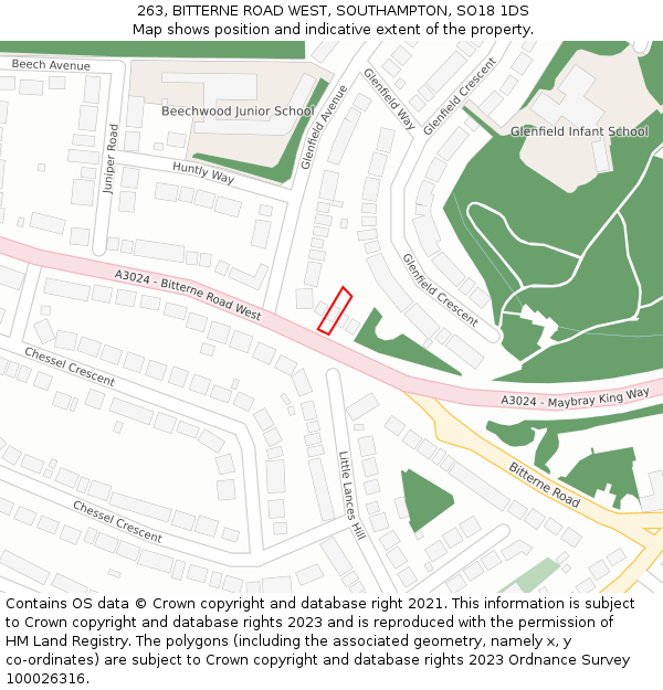 263, BITTERNE ROAD WEST, SOUTHAMPTON, SO18 1DS: Location map and indicative extent of plot