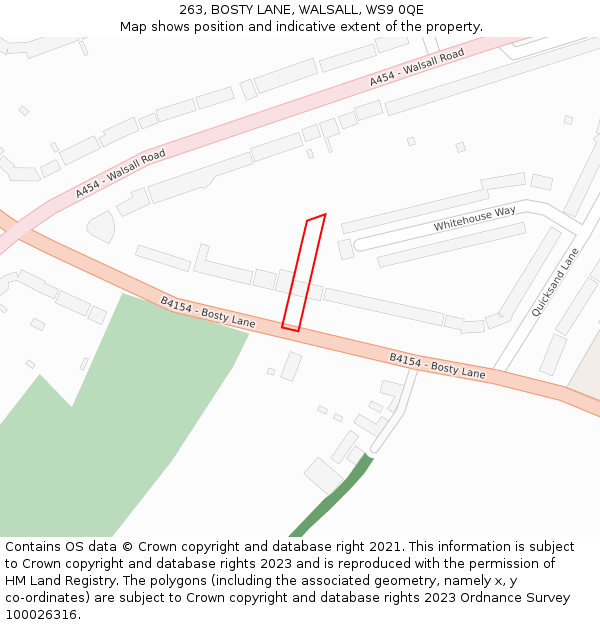 263, BOSTY LANE, WALSALL, WS9 0QE: Location map and indicative extent of plot