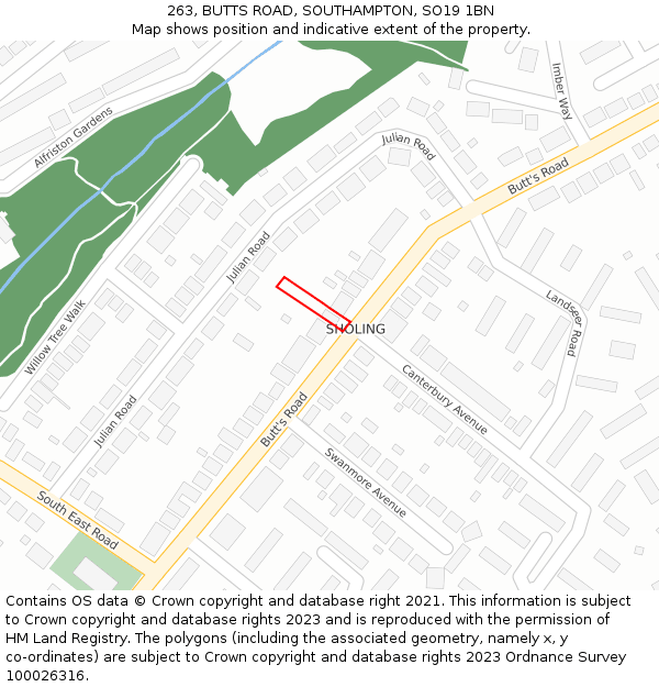 263, BUTTS ROAD, SOUTHAMPTON, SO19 1BN: Location map and indicative extent of plot