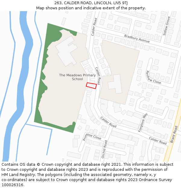 263, CALDER ROAD, LINCOLN, LN5 9TJ: Location map and indicative extent of plot