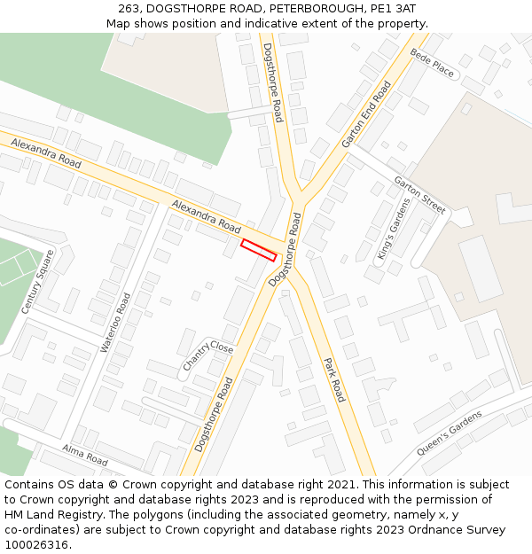 263, DOGSTHORPE ROAD, PETERBOROUGH, PE1 3AT: Location map and indicative extent of plot