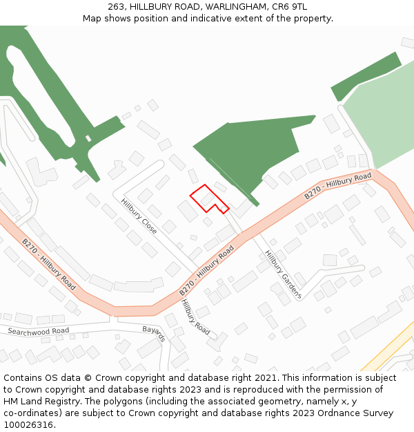 263, HILLBURY ROAD, WARLINGHAM, CR6 9TL: Location map and indicative extent of plot
