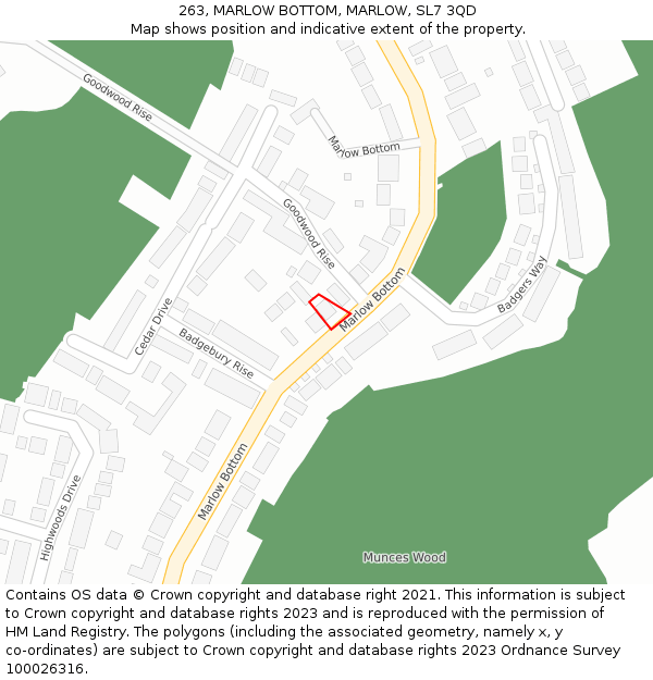 263, MARLOW BOTTOM, MARLOW, SL7 3QD: Location map and indicative extent of plot