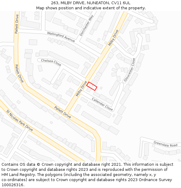 263, MILBY DRIVE, NUNEATON, CV11 6UL: Location map and indicative extent of plot