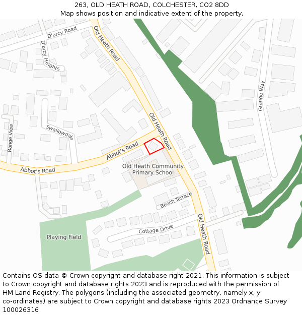 263, OLD HEATH ROAD, COLCHESTER, CO2 8DD: Location map and indicative extent of plot