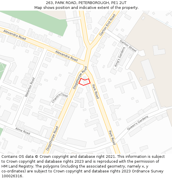 263, PARK ROAD, PETERBOROUGH, PE1 2UT: Location map and indicative extent of plot