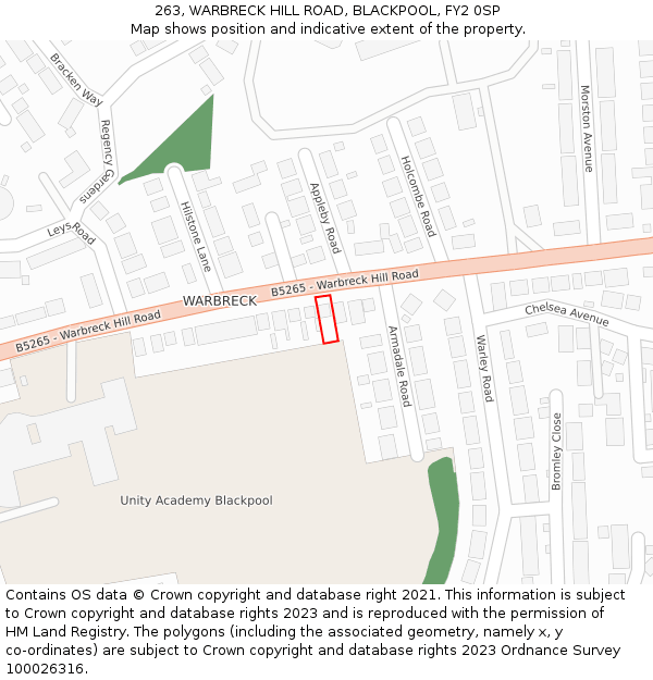 263, WARBRECK HILL ROAD, BLACKPOOL, FY2 0SP: Location map and indicative extent of plot