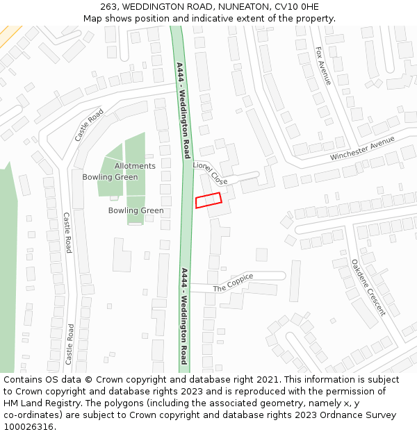 263, WEDDINGTON ROAD, NUNEATON, CV10 0HE: Location map and indicative extent of plot