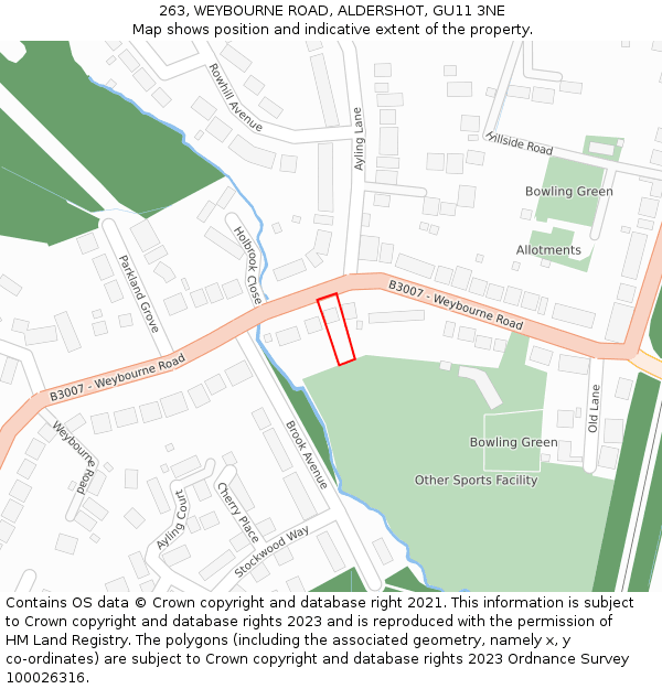 263, WEYBOURNE ROAD, ALDERSHOT, GU11 3NE: Location map and indicative extent of plot