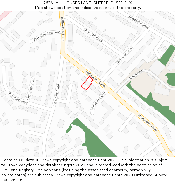 263A, MILLHOUSES LANE, SHEFFIELD, S11 9HX: Location map and indicative extent of plot