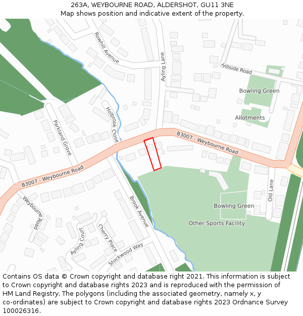 263A, WEYBOURNE ROAD, ALDERSHOT, GU11 3NE: Location map and indicative extent of plot