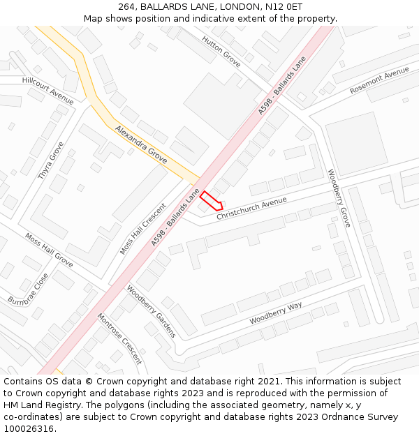 264, BALLARDS LANE, LONDON, N12 0ET: Location map and indicative extent of plot