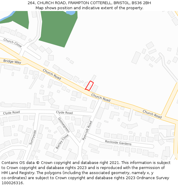 264, CHURCH ROAD, FRAMPTON COTTERELL, BRISTOL, BS36 2BH: Location map and indicative extent of plot