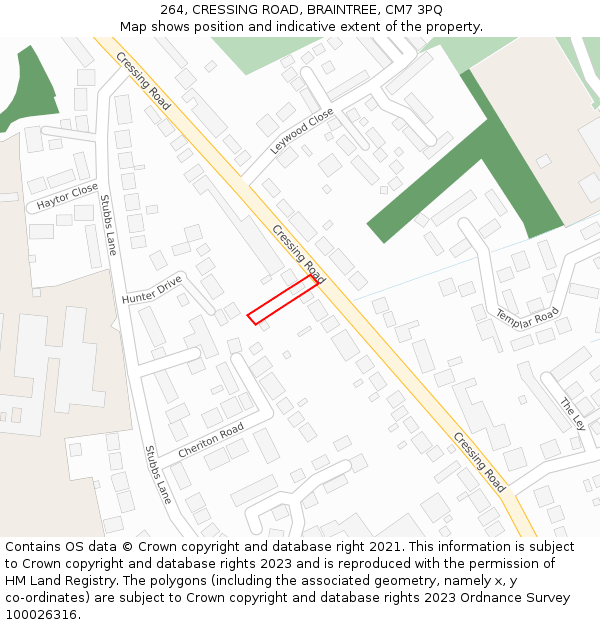 264, CRESSING ROAD, BRAINTREE, CM7 3PQ: Location map and indicative extent of plot