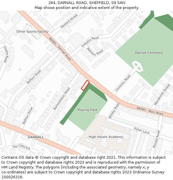 264, DARNALL ROAD, SHEFFIELD, S9 5AN: Location map and indicative extent of plot