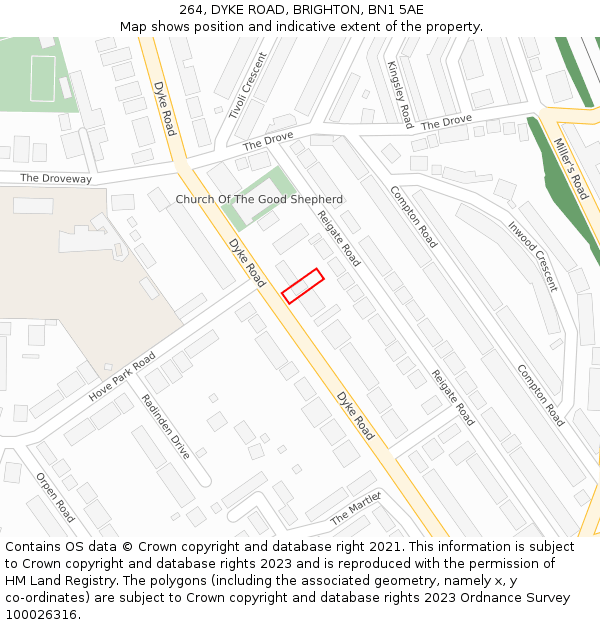 264, DYKE ROAD, BRIGHTON, BN1 5AE: Location map and indicative extent of plot