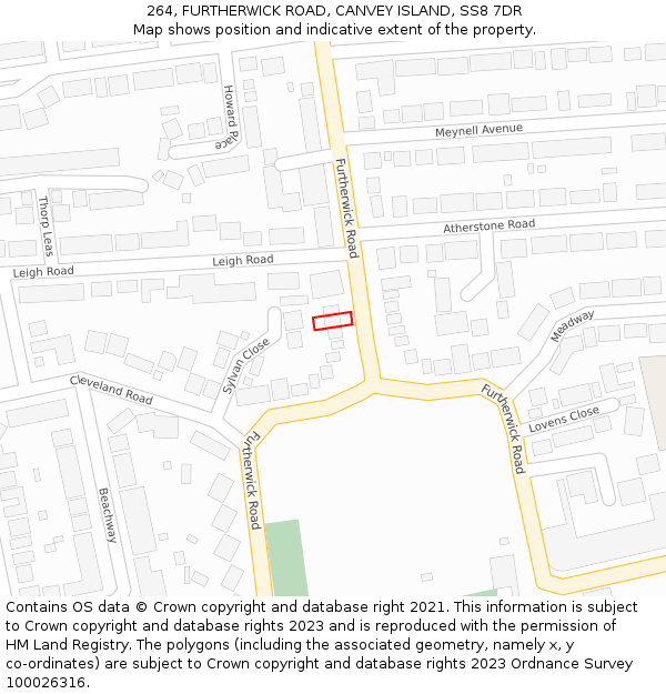 264, FURTHERWICK ROAD, CANVEY ISLAND, SS8 7DR: Location map and indicative extent of plot