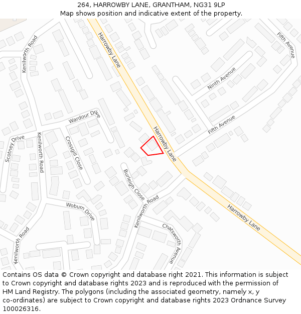 264, HARROWBY LANE, GRANTHAM, NG31 9LP: Location map and indicative extent of plot