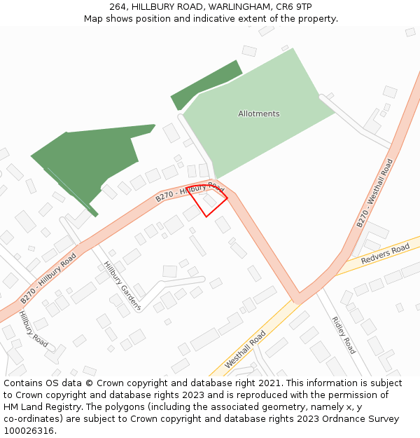 264, HILLBURY ROAD, WARLINGHAM, CR6 9TP: Location map and indicative extent of plot