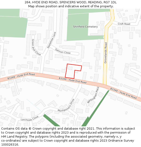 264, HYDE END ROAD, SPENCERS WOOD, READING, RG7 1DL: Location map and indicative extent of plot