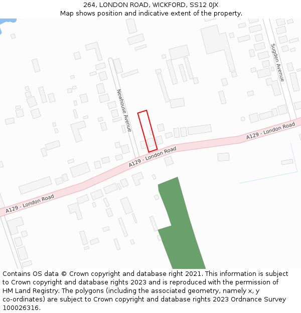 264, LONDON ROAD, WICKFORD, SS12 0JX: Location map and indicative extent of plot