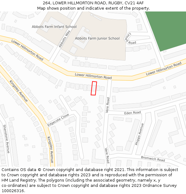 264, LOWER HILLMORTON ROAD, RUGBY, CV21 4AF: Location map and indicative extent of plot