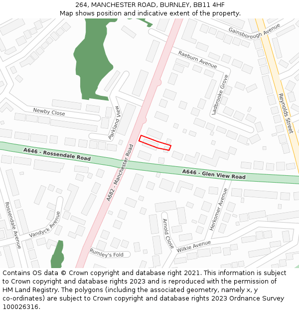 264, MANCHESTER ROAD, BURNLEY, BB11 4HF: Location map and indicative extent of plot