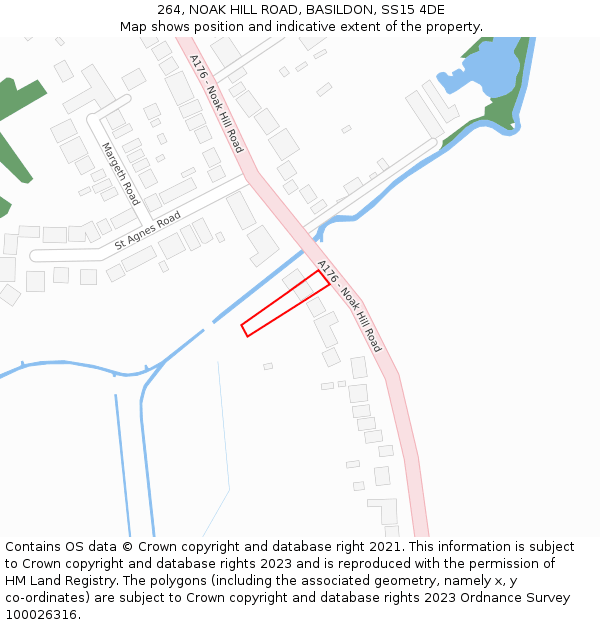 264, NOAK HILL ROAD, BASILDON, SS15 4DE: Location map and indicative extent of plot