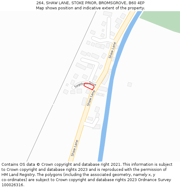 264, SHAW LANE, STOKE PRIOR, BROMSGROVE, B60 4EP: Location map and indicative extent of plot