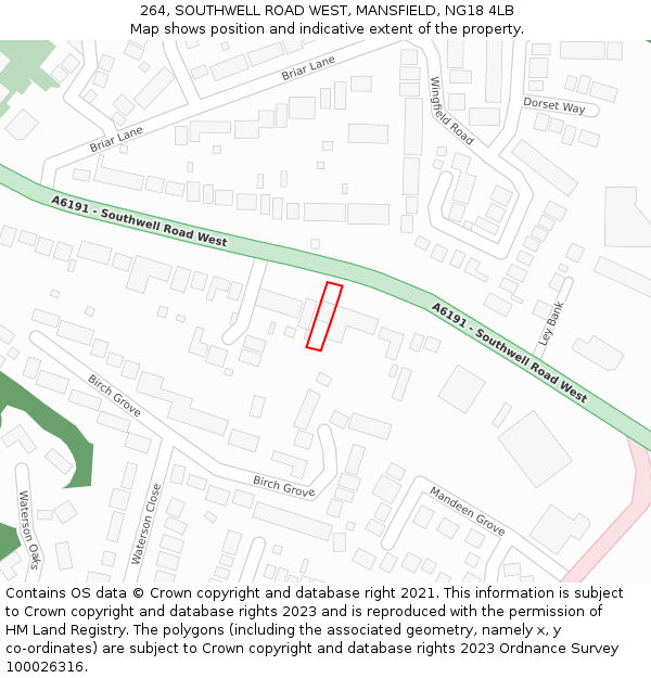 264, SOUTHWELL ROAD WEST, MANSFIELD, NG18 4LB: Location map and indicative extent of plot