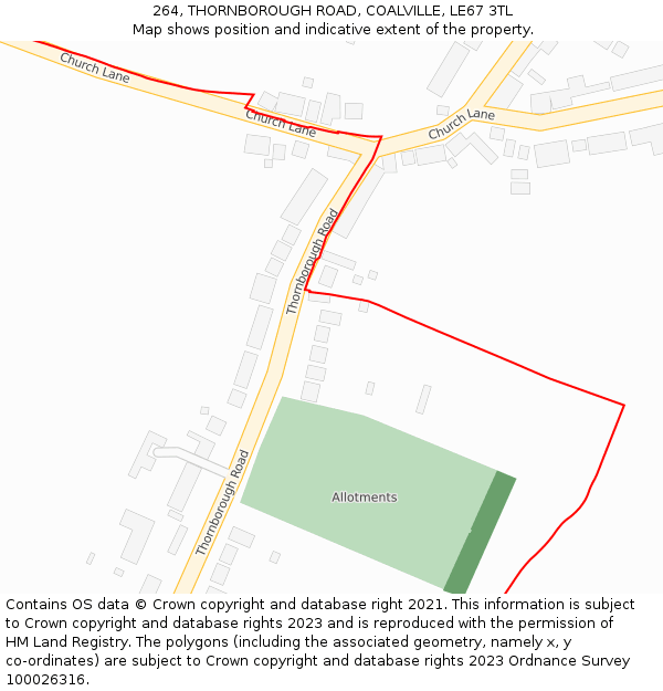 264, THORNBOROUGH ROAD, COALVILLE, LE67 3TL: Location map and indicative extent of plot
