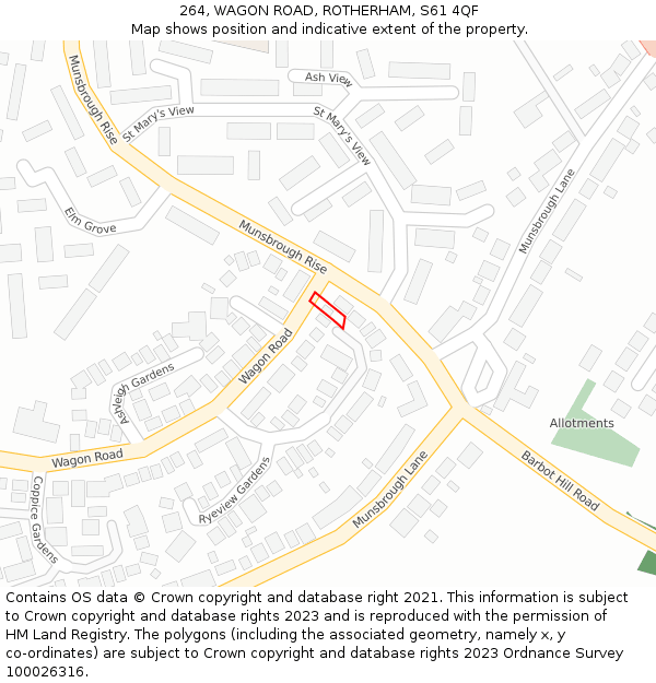 264, WAGON ROAD, ROTHERHAM, S61 4QF: Location map and indicative extent of plot