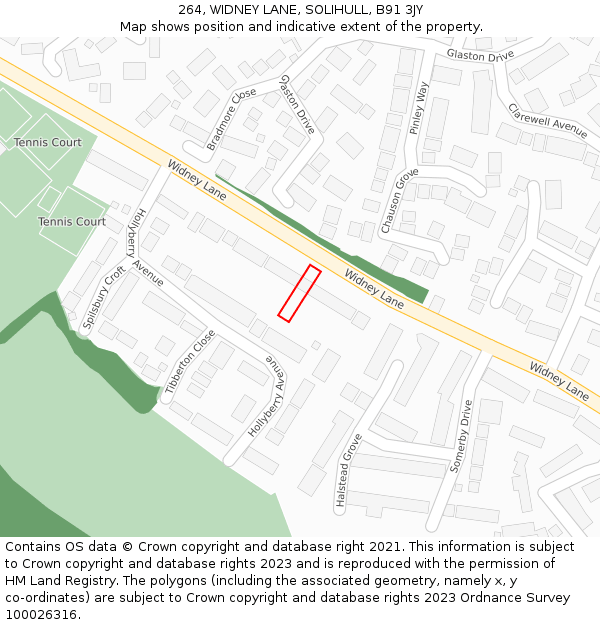 264, WIDNEY LANE, SOLIHULL, B91 3JY: Location map and indicative extent of plot