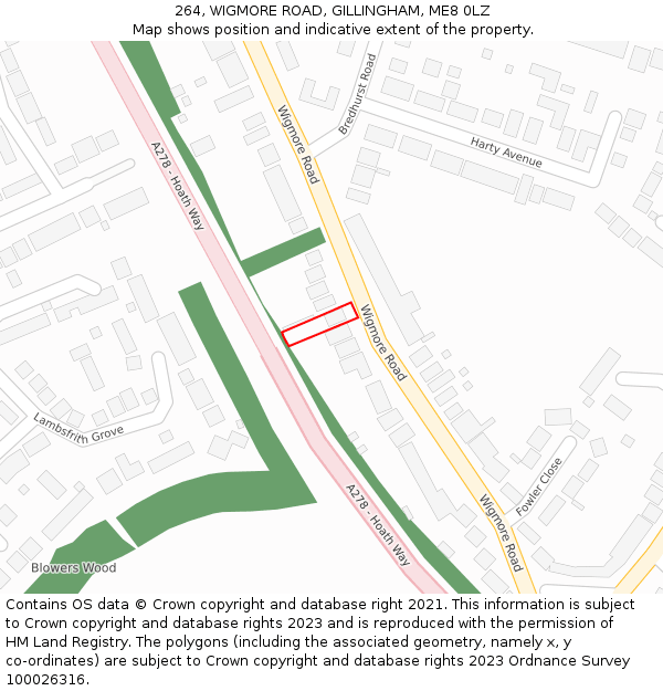 264, WIGMORE ROAD, GILLINGHAM, ME8 0LZ: Location map and indicative extent of plot