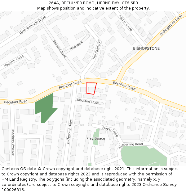 264A, RECULVER ROAD, HERNE BAY, CT6 6RR: Location map and indicative extent of plot