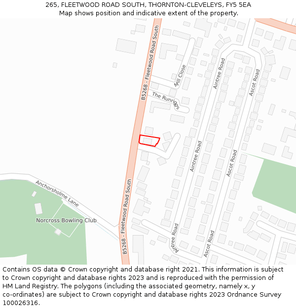 265, FLEETWOOD ROAD SOUTH, THORNTON-CLEVELEYS, FY5 5EA: Location map and indicative extent of plot