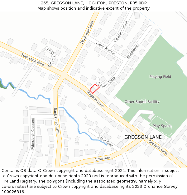 265, GREGSON LANE, HOGHTON, PRESTON, PR5 0DP: Location map and indicative extent of plot