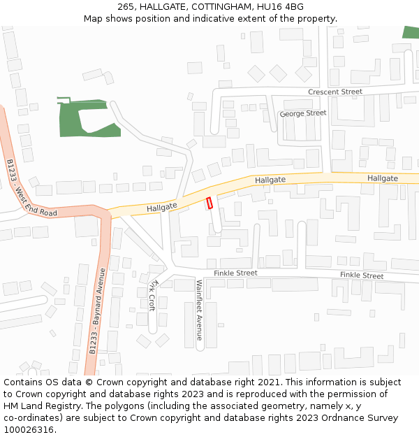 265, HALLGATE, COTTINGHAM, HU16 4BG: Location map and indicative extent of plot